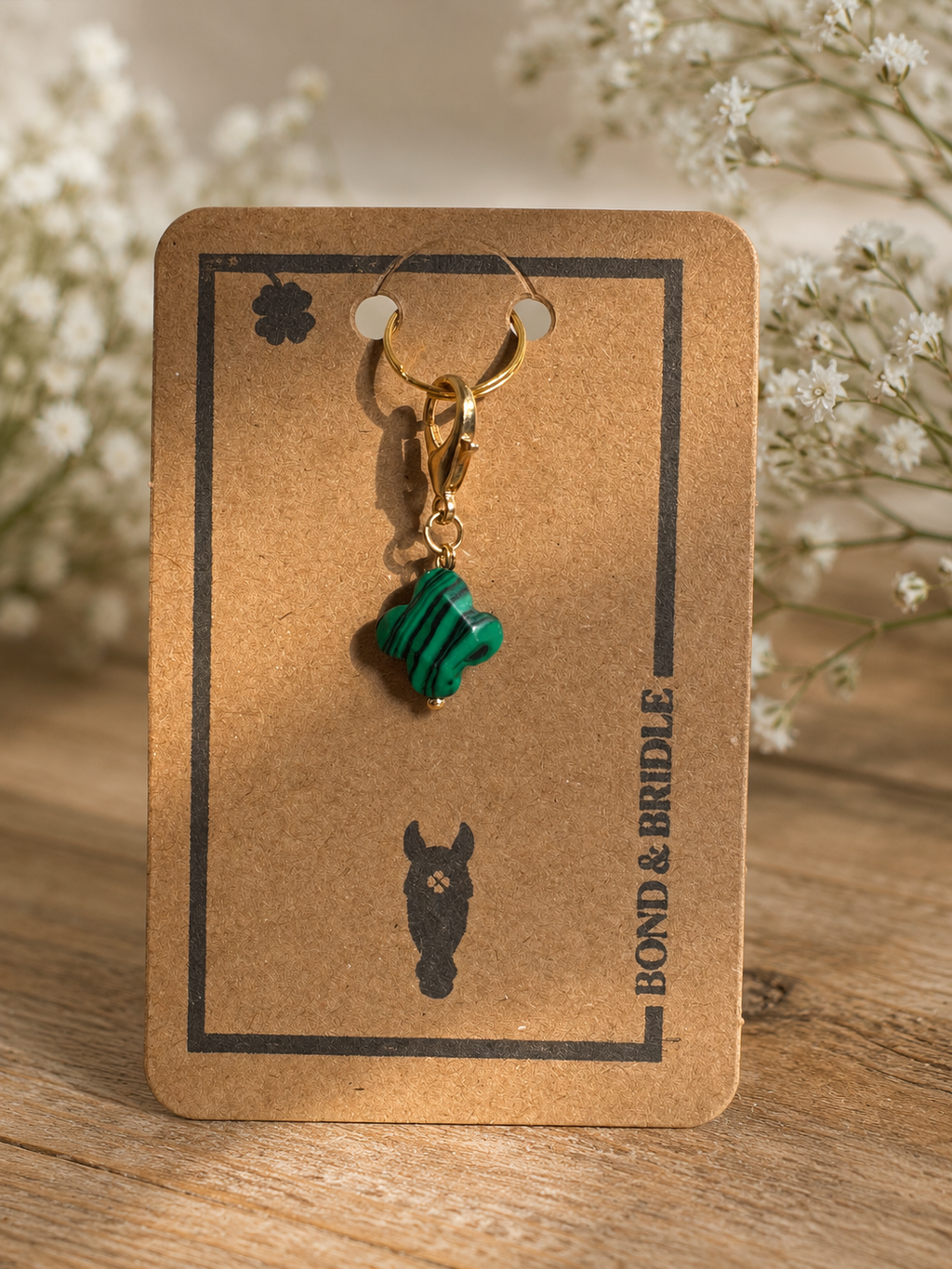 Lucky Charm Clover Malachit personalisierbar