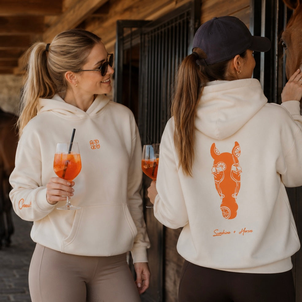 Hoodie Sunshine + Horses creme/ orange